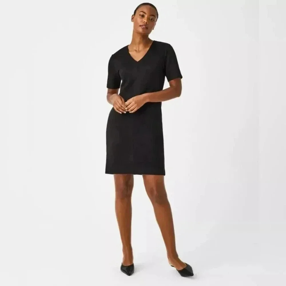Spanx - Faux Suede Column Shift Dress Classic Black Size Small NWOT - Picture 3 of 7